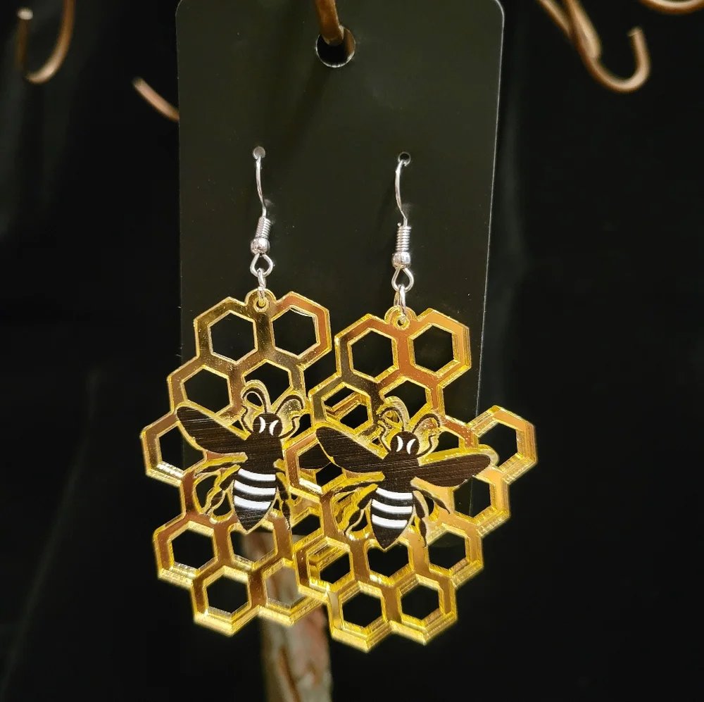 2/$20 Resin Bee & Honeycomb Earrings - Picture 1 of 4